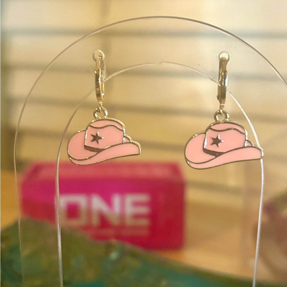 Pink Cowboy Hat Earrings